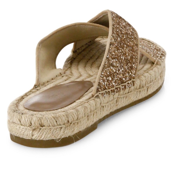 Joie Ianna Glitter Suede Espadrille Slide Sandals Gold Slip on Flat Mules 37.5 - Picture 3 of 11